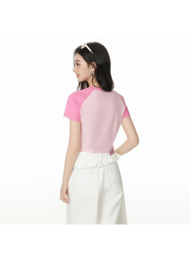 EPTISON Women's Short Sleeve T-shirt 2025 Summer New Retro Sporty Letter Print Slim Fit Cropped Raglan Top - Image 5