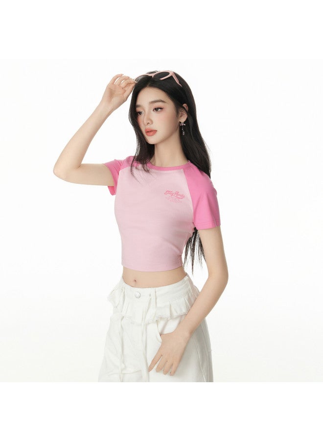 EPTISON Women's Short Sleeve T-shirt 2025 Summer New Retro Sporty Letter Print Slim Fit Cropped Raglan Top - Image 3