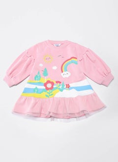 Nautinati Nautinati Girls' Nature Print Round Neck Full Sleeve Frock  - Image 1