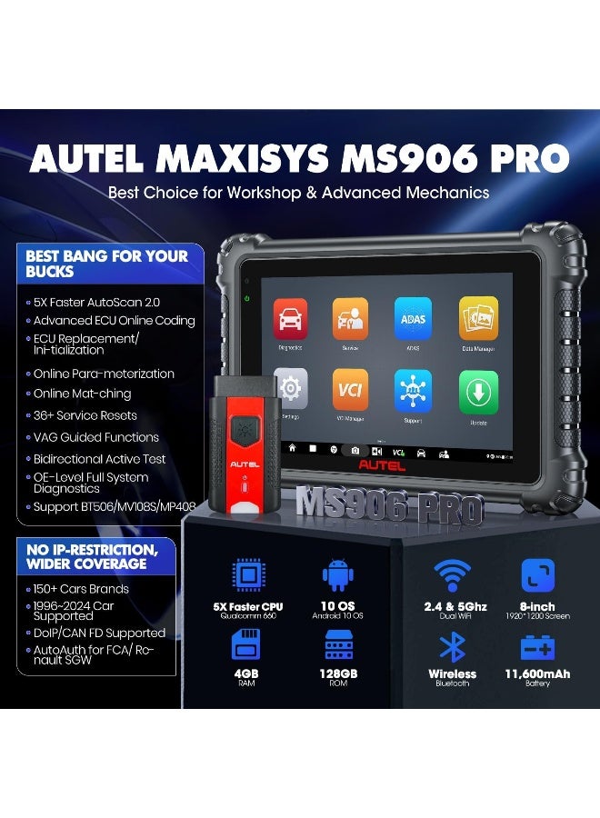 Autel Autel MaxiSys MS906MAX 2025, Way Better Than MS906 Pro, Autel Scanner, Top Scan Tool, Bidirectional Diagnostic Tool, Upgrade of MK900, MP900BT, MS906BT, MK908, 3000+Active Test, All System Diagnosis  - Image 2