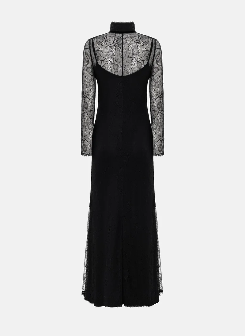Lichi Fitted guipure maxi dress with high collar