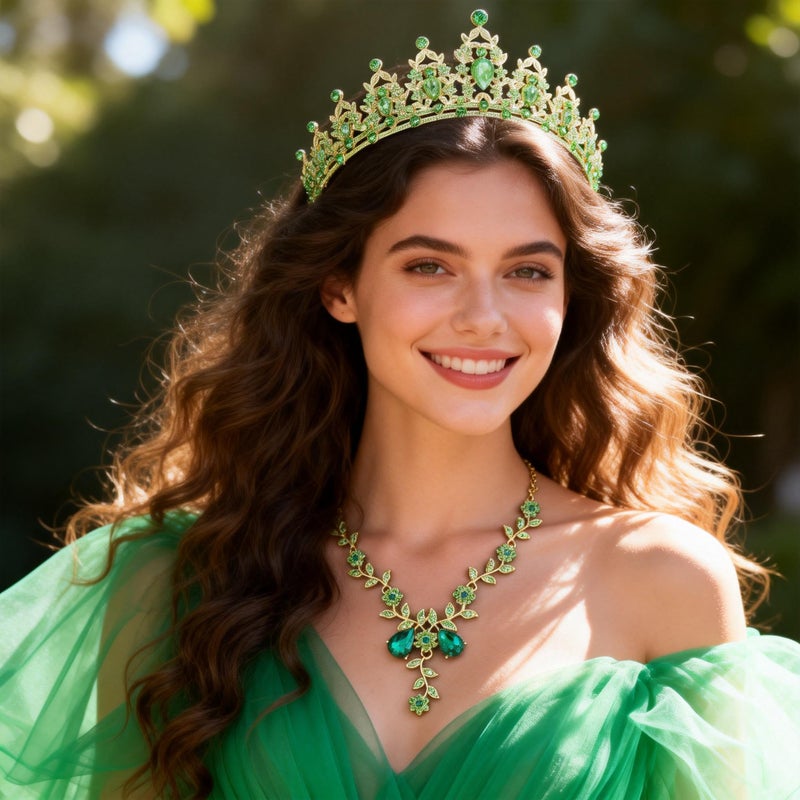 Kamirola Tiaras and Crowns for Women,Tiaras Earrings Necklace, Crystal Bridal Jewelry Set, Costume Party Halloween Prom Pageant Jewelry for Women(TR45) (Green) - Image 5