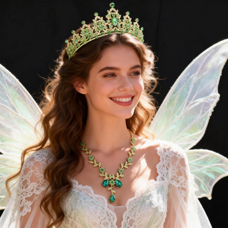 Kamirola Tiaras and Crowns for Women,Tiaras Earrings Necklace, Crystal Bridal Jewelry Set, Costume Party Halloween Prom Pageant Jewelry for Women(TR45) (Green) - Image 2