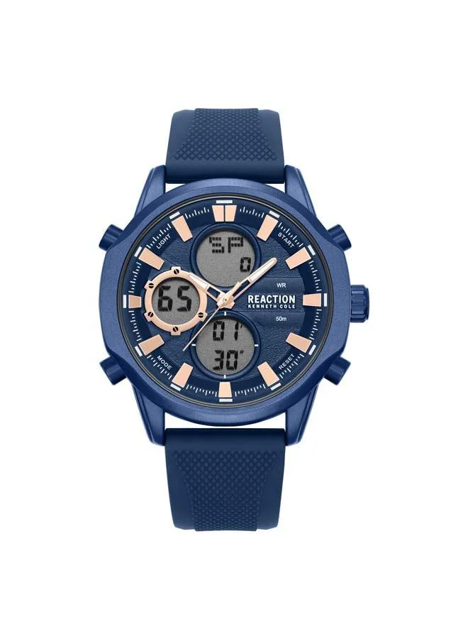 كينيث كول ريأكشن Blue Dial Blue Silicone Strap Analog-digital Watch for Men, 46mm