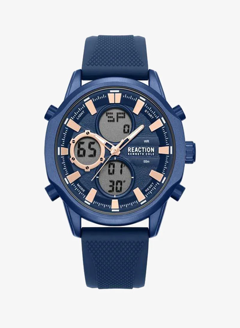 Kenneth Cole Reaction Blue Dial Blue Silicone Strap Analog-digital Watch for Men, 46mm