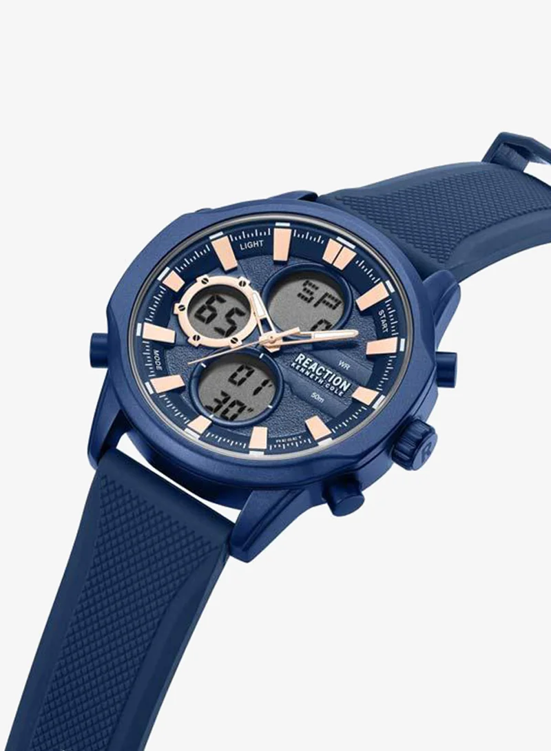 Kenneth Cole Reaction Blue Dial Blue Silicone Strap Analog-digital Watch for Men, 46mm