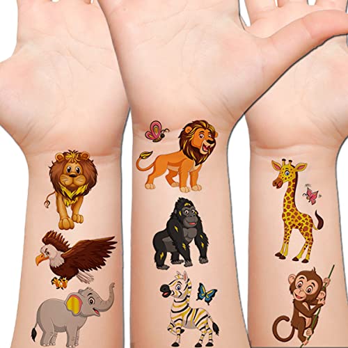 Hohamn Glitter Animal Temporary Tattoos for Kids - 50 Styles Zoo Jungle Animal Fake Tattoos for Boys Girls Birthday Party Supplies, Baby Shower - Image 1