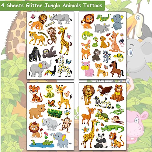 Hohamn Glitter Animal Temporary Tattoos for Kids - 50 Styles Zoo Jungle Animal Fake Tattoos for Boys Girls Birthday Party Supplies, Baby Shower - Image 2