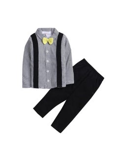 Hopscotch Hopscotch Boys Check Print ShirtPant Set with Bow in Black Color for Ages 12-18 Months  - Image 1