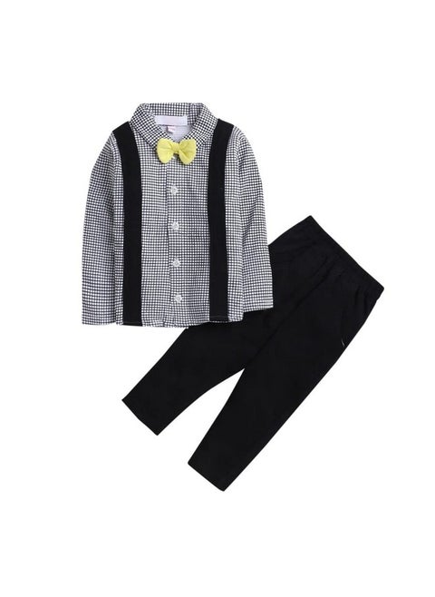 Hopscotch Boys Check Print ShirtPant Set with Bow in Black Color for Ages 12-18 Months