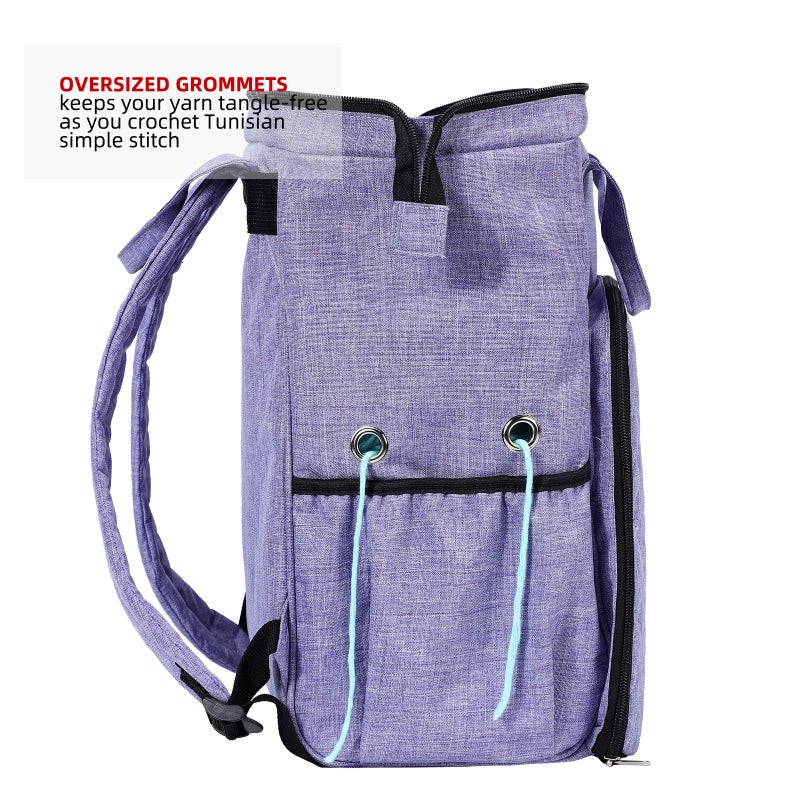 HOMEST Crochet Bag Organizer, Large Capacity Yarn Storage, Knitting Bag for Carrying Projects, Crocheting Hooks, Suppliers, Needles and Accessories, Purple - Image 4