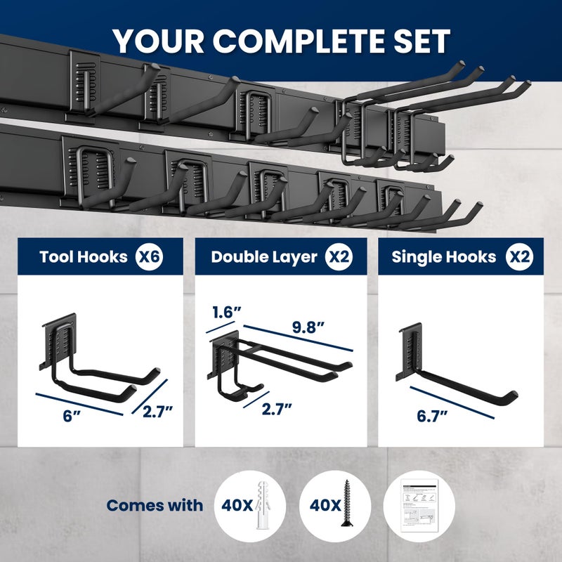 SUKIZZ 64'' All-Metal Garage Tool Organizer Wall Mount â€“ Heavy-Duty Tool Rack Holds 680 lbs, Adjustable Hooks for Garage, Yard, and Garden Equipment - Image 5