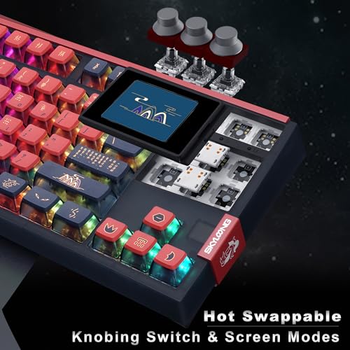 MOLGRIA SKYLOONG GK87 JIUWEI Pudding Keycaps RGB Backlit Gaming Keyboard, Hot Swappable Red Machinery Switches, Triple-Mold Connection with Knobs and LCD Display Mechanical Keyboard - Image 4