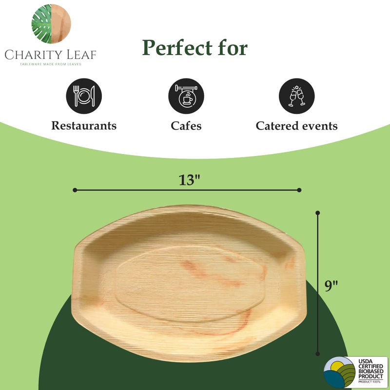 Charity Leaf Disposable Palm Leaf 13"" x 9"" Trays (25 pieces) Bamboo Like Serving Platters  Disposable Boards  Eco-Friendly Dinnerware For Weddings  Catering  Events - Image 3