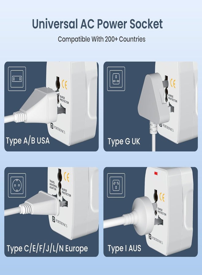 Portronics Juicemate Go Universal Travel Adapter with 6A AC Socket Output,Universal AC Socket, All in One International Travel Fast Charging Adapter,Suitable for 180+ Countries US,UK,EU,AUS,Etc(White) - Image 3