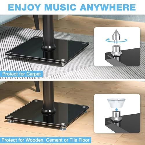 Audiovan Speaker Stands Height Adjustable for Satellite & Small Bookshelf Speakers, Set of 2 Floor Stand Mount Load Bearing Upto 10 kgs Model : SK1002 - Image 4