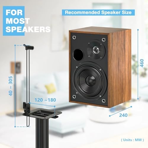 Audiovan Speaker Stands Height Adjustable for Satellite & Small Bookshelf Speakers, Set of 2 Floor Stand Mount Load Bearing Upto 10 kgs Model : SK1002 - Image 5