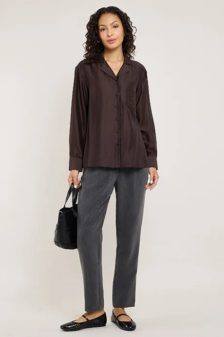 أر أند بي Solid Shirt with Classic Collar and Long Sleeves