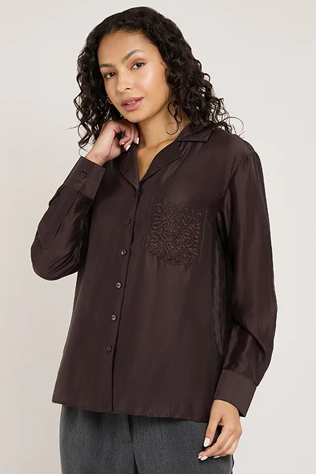 أر أند بي Solid Shirt with Classic Collar and Long Sleeves