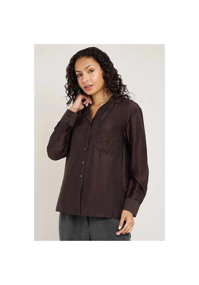 أر أند بي Solid Shirt with Classic Collar and Long Sleeves