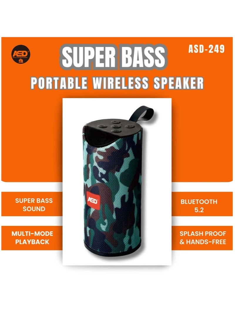 ASD - Super Bass Portable Wireless Speaker ASD-249 with FM Radio, BT Connection, SD Card, Splash and Handsfree - Blue - Image 1