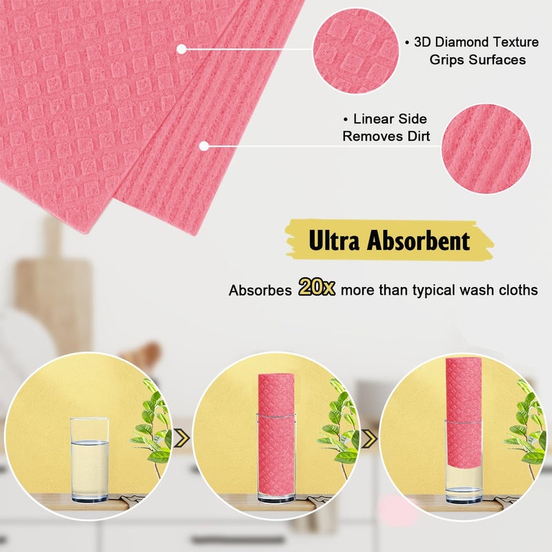 Molkene Swedish Dishcloths For Kitchen | 6 Pack Absorbent Cellulose Sponge Cloths Washable | Non-Scratch Reusable Paper Towels Quick Drying Cleaning Cloths - Pink - Image 3