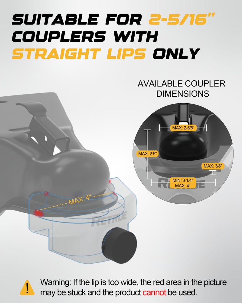 RETRUE Heavy Duty Trailer Lock for 2 5/16" Ball Coupler with Flange, Anti-Theft and Top Tier Security, Gray - Image 3