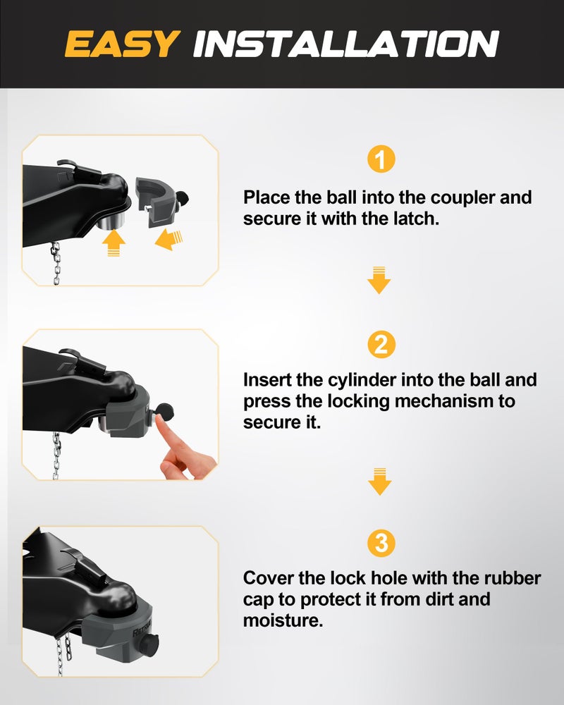 RETRUE Heavy Duty Trailer Lock for 2 5/16" Ball Coupler with Flange, Anti-Theft and Top Tier Security, Gray - Image 5