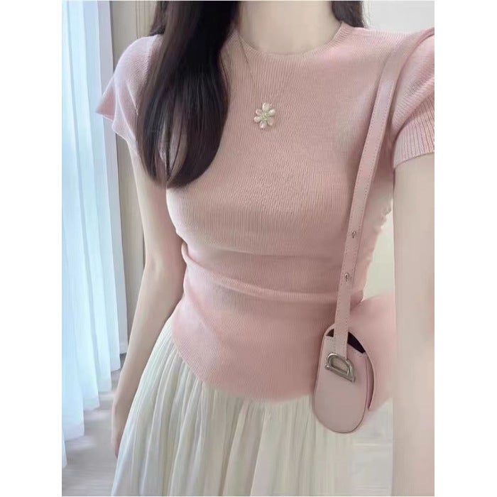 Summer Petite Pink Tee Skirt Set for Women pink top#547 (single piece)