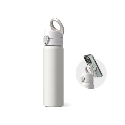 RHINOSHIELD AquaStand Magnetic Bottle 23 oz | Round Mouth Stainless Steel Insulated Water Bottle, Sport Bottle with MagSafe Compatible Handle, Tripod with Adjustable Angles, Leak Proof - Classic White - Image 1
