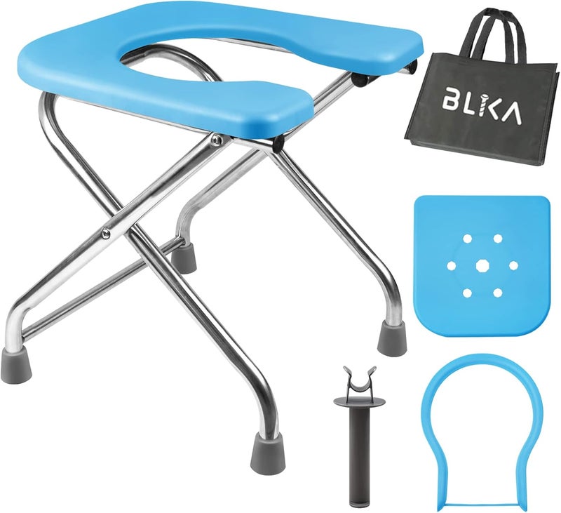 BLIKA مرحاض محمول على شكل حرف U من BLIKA للتخييم، سعة 400 رطل XL من الفولاذ المقاوم للصدأ، مرحاض شاحنة قابل للطي للبالغين، للرحلات البرية والسفر والسيارة - Image 1