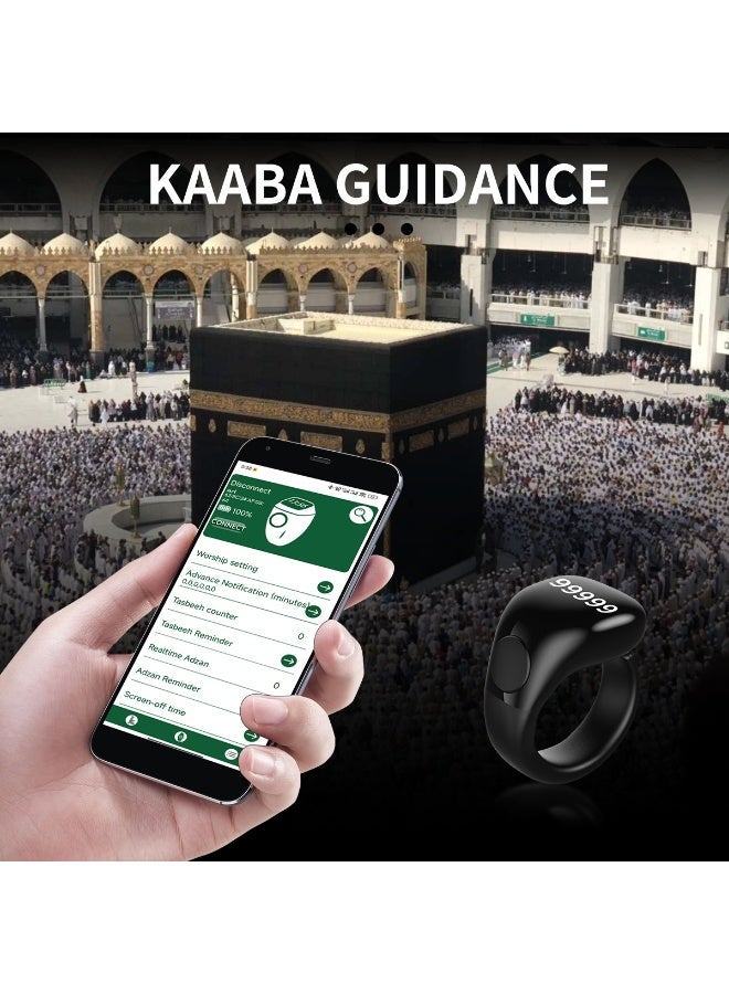 IFAYRID Smart Ring Tasbeeh Counter for Muslims, Digital Prayer Counter Ring with OLED Display, Bluetooth Prayer Reminder, Adjustable Finger Counter, Magnetic Type-C Rechargeable Tasbih Ring(black) - Image 3