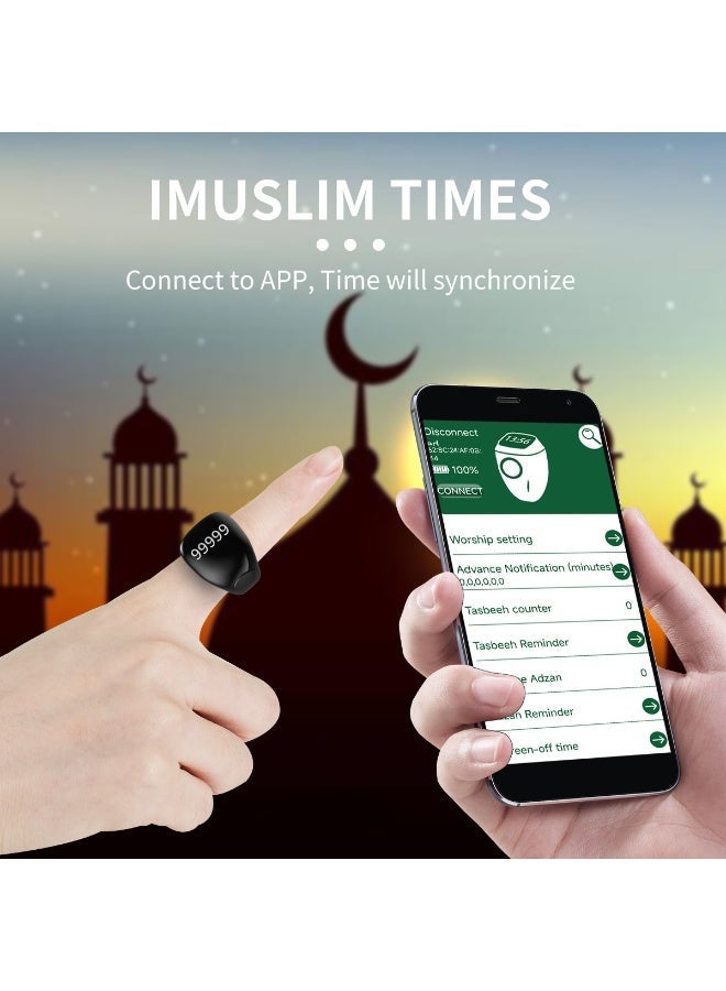 IFAYRID Smart Ring Tasbeeh Counter for Muslims, Digital Prayer Counter Ring with OLED Display, Bluetooth Prayer Reminder, Adjustable Finger Counter, Magnetic Type-C Rechargeable Tasbih Ring(black) - Image 5