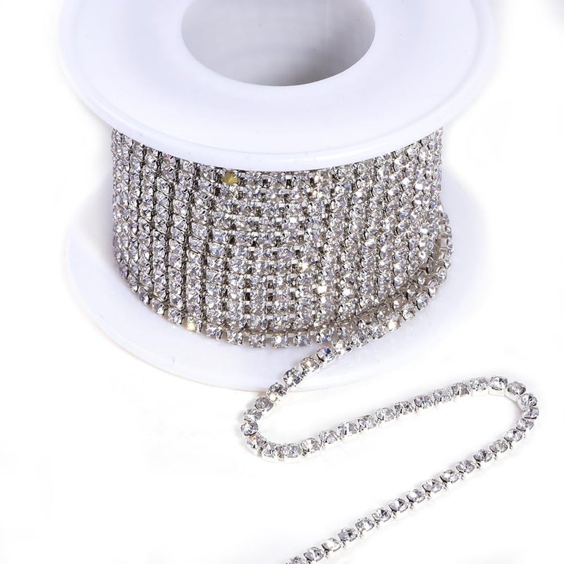 Blinginbox 10 Yards Crystal Rhinestone Trim Ribbon Close Chain for Sewing Bedazzling SS16 Jewels for Crafting Wedding Party DIY Decoration Shoe Vases 015inches 4mm Sliver Base with Clear Diamonds