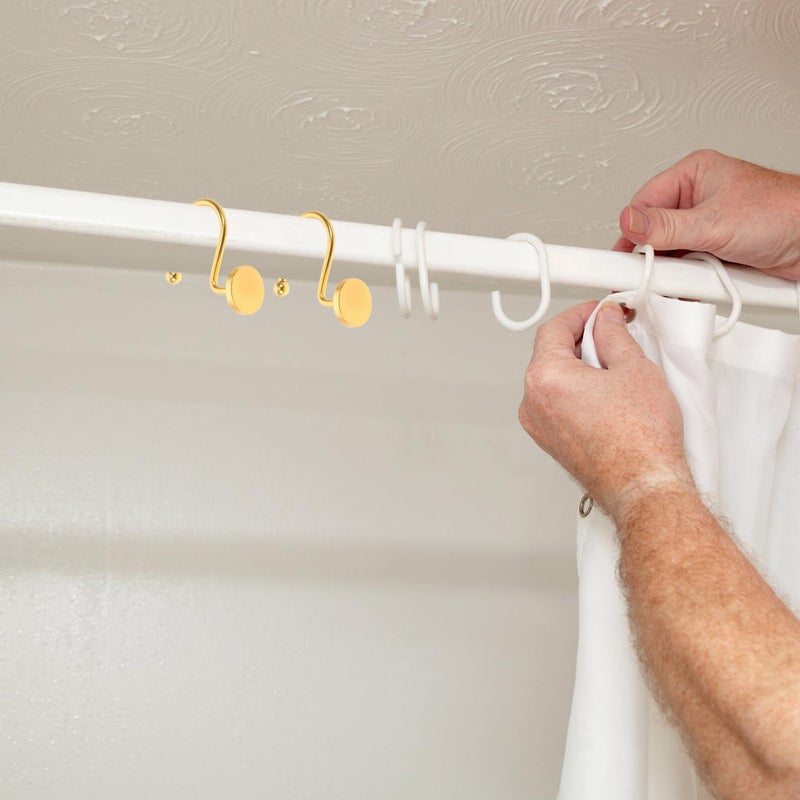 Gold Shower Curtain Hooks 12pcs Round Brushed Metal Bathroom Curtain Rings For Rods - Image 5