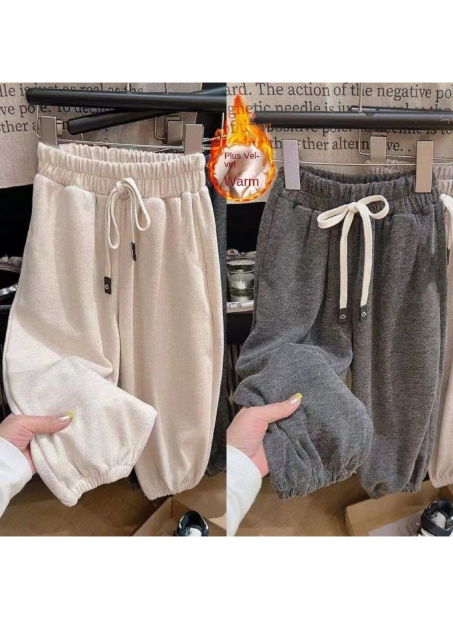 Children's Autumn Winter Velvet Fleece Pants Boys Girls Plush Thickened New Style Soft Cozy Lazy Casual Trousers Elastic Cuffs