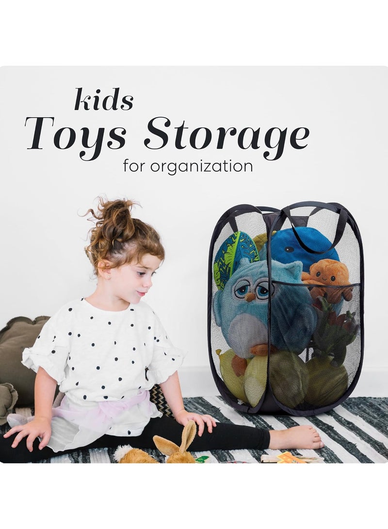 Mmmon Handy Laundry Collapsible Mesh Pop Up Hamperwith Wide Opening and Side Pocket - Breathable,Sturdy, Foldable, and Space-Saving Design forClothes and Storage. (Black) - Image 5