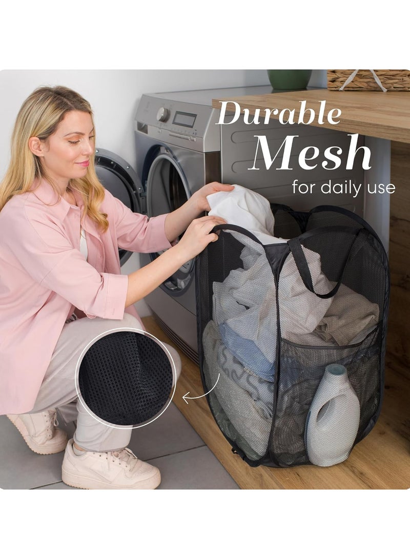 Mmmon Handy Laundry Collapsible Mesh Pop Up Hamperwith Wide Opening and Side Pocket - Breathable,Sturdy, Foldable, and Space-Saving Design forClothes and Storage. (Black) - Image 4