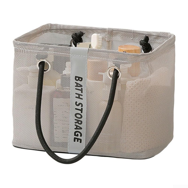 Small Gray Foldable Mesh Toiletry Bag Quick Drainage Portable Large Capacity Organizer for Travel Camping Gym - Image 2