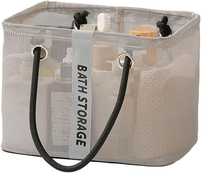 Small Gray Foldable Mesh Toiletry Bag Quick Drainage Portable Large Capacity Organizer for Travel Camping Gym - Image 1