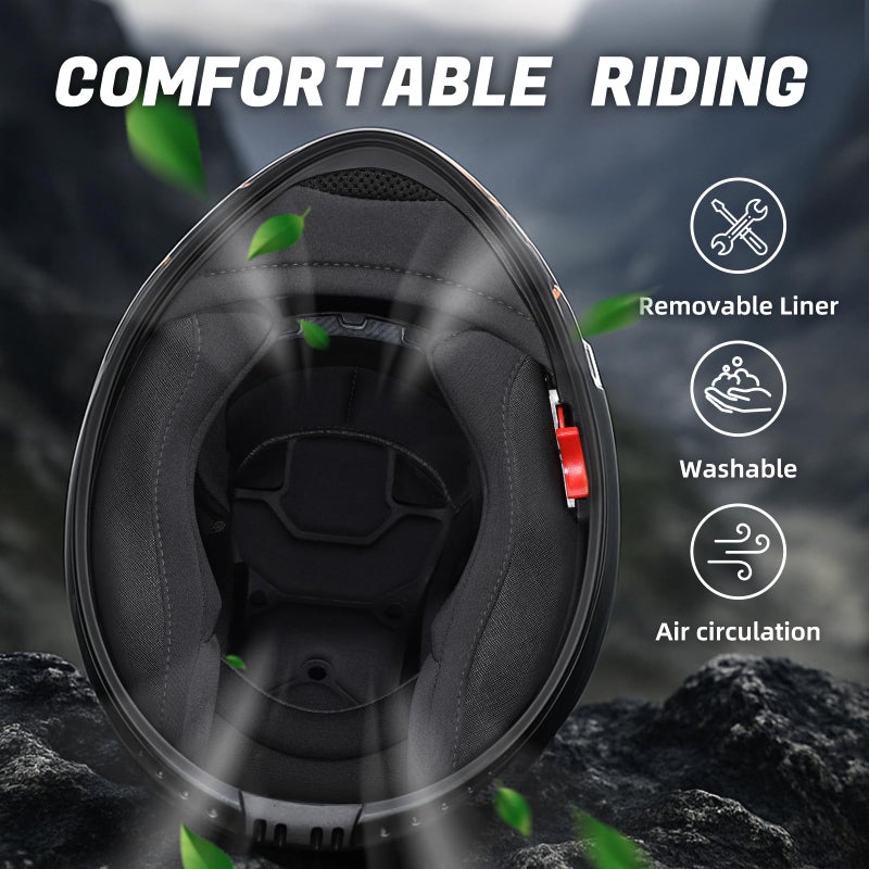 TRIANGLE Full Face Motorcycle Helmet Dual Visor Helmets for Adult Men and Women with Smoked Sunshield DOT Approved - Image 2