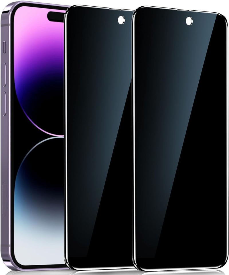 YMHML 2 Pack for iPhone 14 Pro Max Privacy Screen Protector, Upgrade Anti Spy Tempered Glass Privacy Screen for iPhone 14 Pro Max (6.7 Inch), Scratch Resistant Case Friendly - Image 1