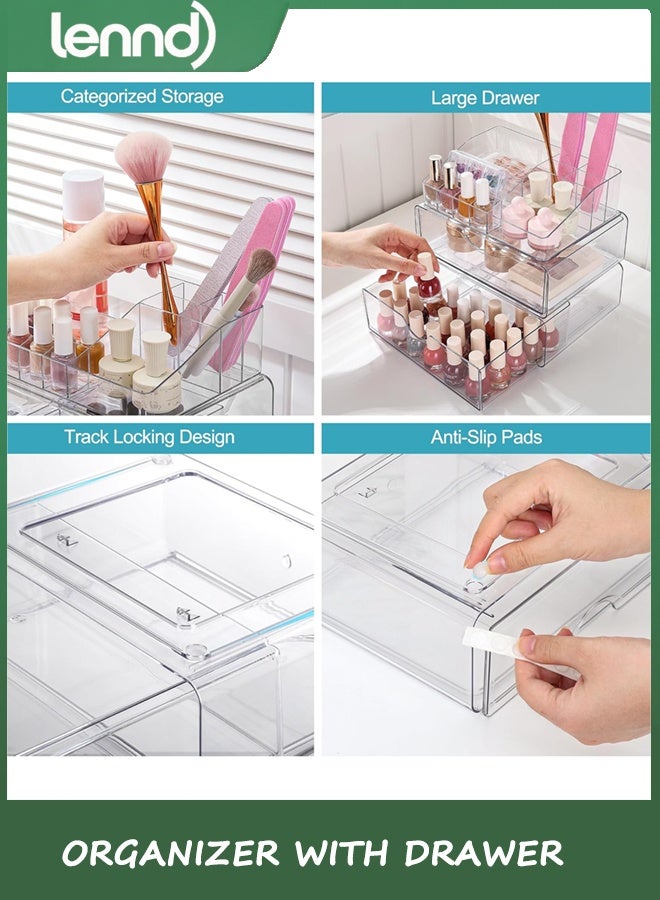 LENND 3 Tier Clear Makeup Organizer with Drawer, Cosmetic Storage for Dresser Countertop and Bathroom Vanity, Beauty Holder for Lipstick Brush Skincare - Image 5