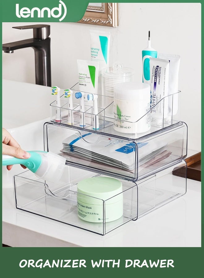 LENND 3 Tier Clear Makeup Organizer with Drawer, Cosmetic Storage for Dresser Countertop and Bathroom Vanity, Beauty Holder for Lipstick Brush Skincare - Image 4