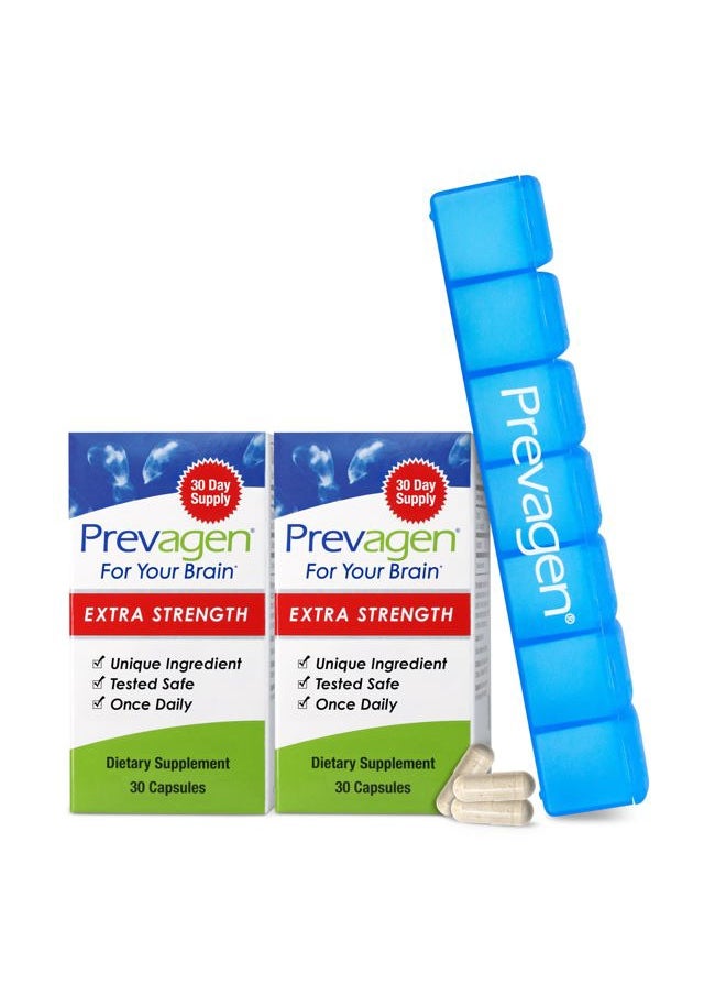 Prevagen - Extra Strength 20mg, 30 Capsules |2 Pack| with Apoaequorin & Vitamin D and 7-Day Pill Minder - Image 1