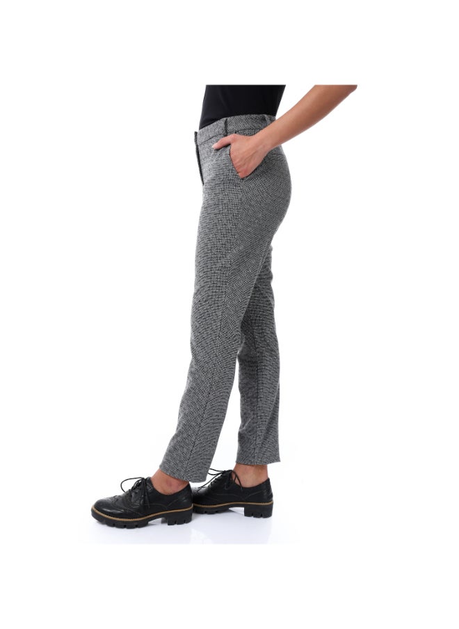 Esla Diamonds Self Pattern Straight Fit Fly Zipper Button Pebble Grey Trousers  - Image 2
