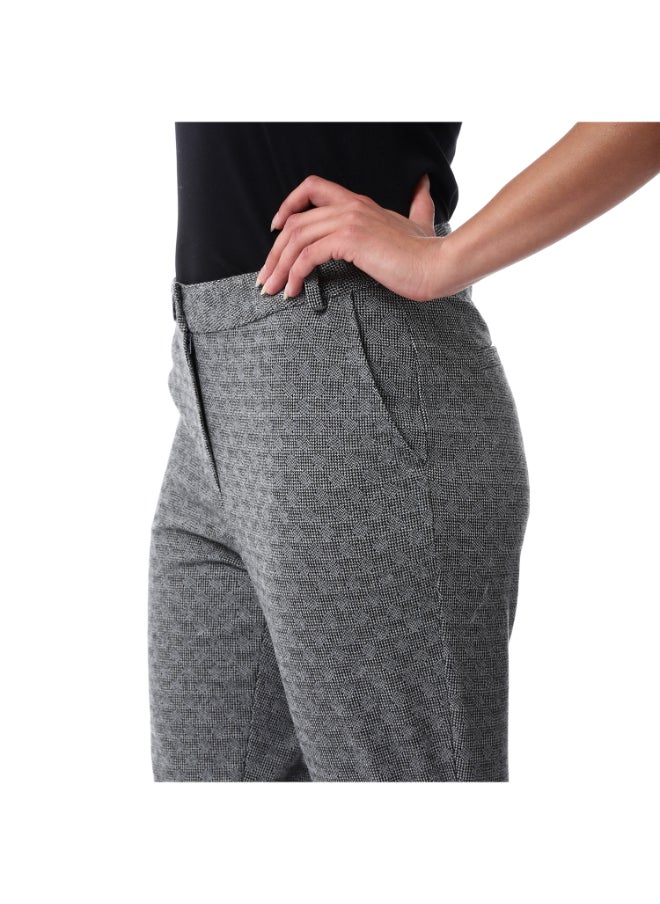 Esla Diamonds Self Pattern Straight Fit Fly Zipper Button Pebble Grey Trousers  - Image 3