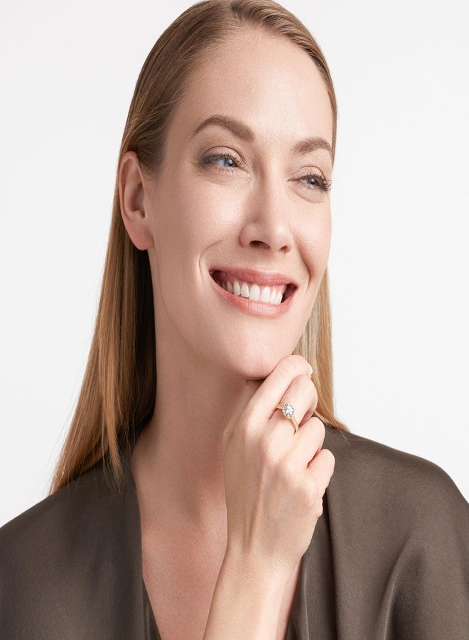 مورجان آند بايدج خاتم خطوبة سوليتير من الفضة الإسترليني عيار 925 مطلي بالذهب الأصفر عيار 18 قيراطًا من مورغان آند بيج، مرصع بحجر زركونيا مكعب - خاتم مرصع بحجر زركونيا مكعب، خواتم فضة إسترليني نسائية، مجوهرات نسائية، مقاس 8 - Image 4