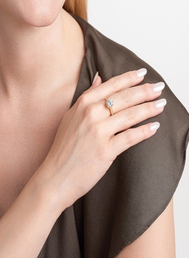 مورجان آند بايدج خاتم خطوبة سوليتير من الفضة الإسترليني عيار 925 مطلي بالذهب الأصفر عيار 18 قيراطًا من مورغان آند بيج، مرصع بحجر زركونيا مكعب - خاتم مرصع بحجر زركونيا مكعب، خواتم فضة إسترليني نسائية، مجوهرات نسائية، مقاس 8 - Image 2