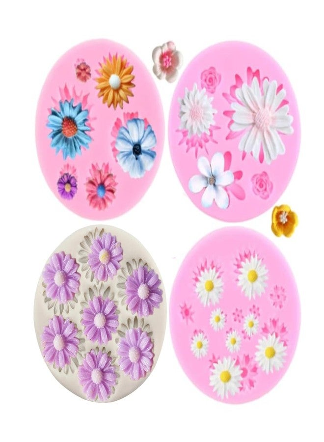 Skytail 4pc Daisy Sunflower Silicone Fondant Molds for Chocolate Candy Cake Decoration Cupcake Topper Jelly Dessert Ice Cube Sugarcraft Clay Candle Wax Soap Floral Resin Craft Jewelry Molds - Image 1
